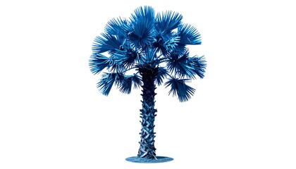 Vibrant blue palm tree against white background (1)