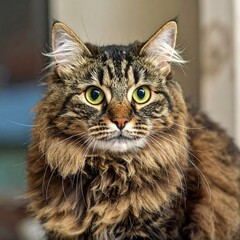 Close-up of a fluffy tabby cat