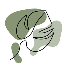 Aesthetic leaf line art. Monstera plant leaf line art. Continuous minimal line drawing of monstera leaves illustration. Tropical modern abstract design background.