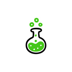 Simple cartoon drawing of a green, bubbling flask
