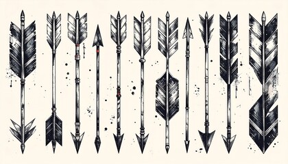 Vintage-style ink drawing of multiple arrows