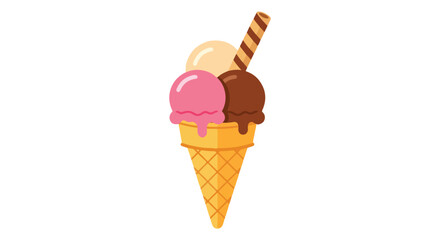 Delightful triple scoop ice cream cone with wafer stick; a delicious treat for summer days and sweet indulgence cravings satisfaction
