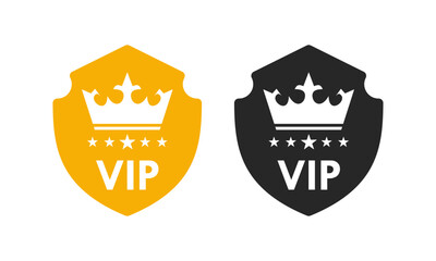 VIP icon collection. Golden vector logo with a royal crown and stars, symbolizing exclusive access, luxury, and premium member status