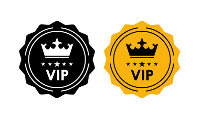 VIP icon collection. Golden vector logo with a royal crown and stars, symbolizing exclusive access, luxury, and premium member status