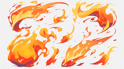 力強い炎の揺らめきを表現したイラスト素材、真っ白な背景に燃え上がる炎のエフェクトを描いた高品質グラフィックデザイン、印刷物や広告、映像作品の演出に活用可能な抽象的で芸術的な表現