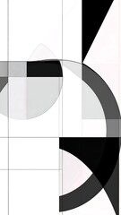 Abstract graphic design with layered shapes in black, gray, and white