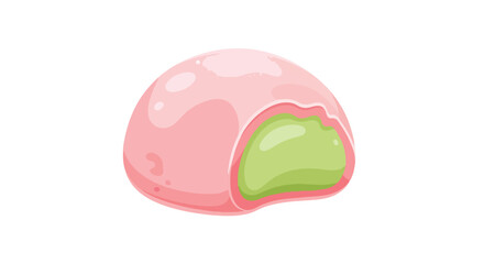 Fototapeta premium Delightful pink mochi with green filling, a sweet Japanese confection with a soft texture and an appealing, cartoonish style perfect for food