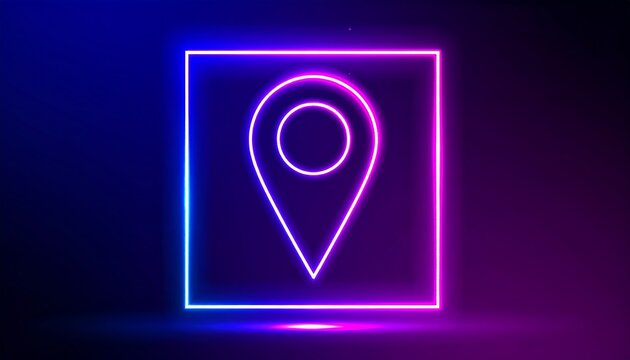 Neon map marker in square - Powered by Adobe