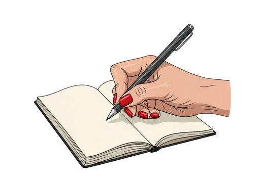 Hand writing in book isolated on transparent background