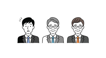 Confused businessmen express worry and surprise in modern professional setting