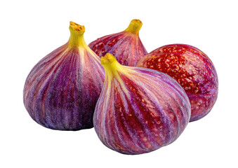 Close-up of three ripe figs.  Deep purple-red hues with subtle yellow accents.  Fresh, vibrant, and healthy