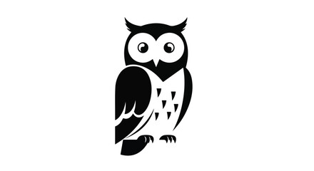 Stylized nocturnal bird illustration with stark black silhouette on a pristine white canvas creating a minimalistic effect