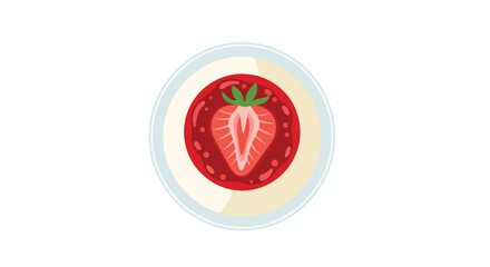 Strawberry slice illustration displaying vibrant red color on a plate, a simple and engaging fruit vector element for digital design and culinary