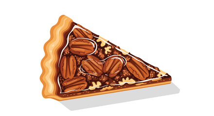 Delicate triangle-shaped pecan pie slice illustration against a pristine white backdrop showcasing its inviting crust and tempting filling made of
