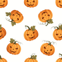 Halloween Pumpkin Pattern Festive JackoLanterns on White Background.