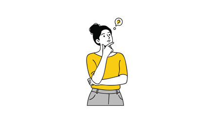 Woman Pondering Cartoon Illustration of a Person Thinking with Question Mark