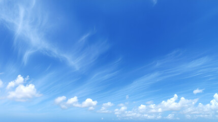 Obraz premium Blue sky with scattered fair weather clouds along horizon light cumulus and high cirrus