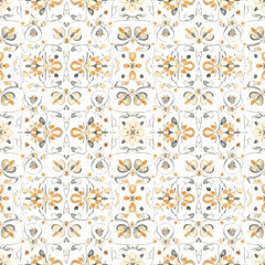 Hand Drawn Seamless Pattern with Ornamental Floral Motifs.