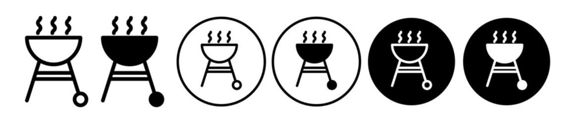 Barbecue Grill Icons in Various Styles Isolated on White Background