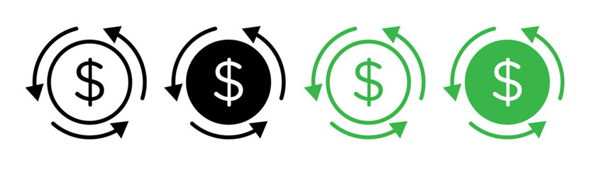 Dollar Sign Icons in Circular Arrows, Isolated on White Background