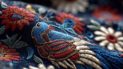 Exquisite Embroidery Fabric with Floral and Bird Motifs with Rich Detail