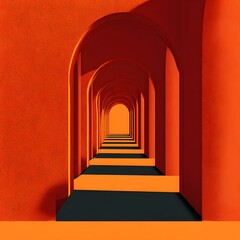 Fototapeta premium Orange Arches Forming Repeating Tunnel Perspective Architecture