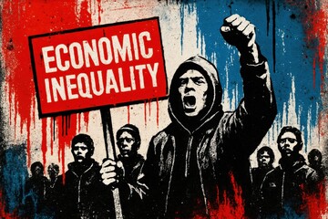 Economic inequality protest graffiti. Use for activism, political campaigns, social justice issues, and awareness movements.
