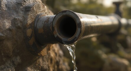 Close-up of water dripping from an old rusty pipe