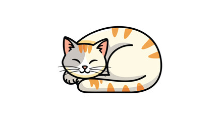 Adorable Cartoon Sleeping Cat Illustration With Playful Orange and White Fur Detailed Design