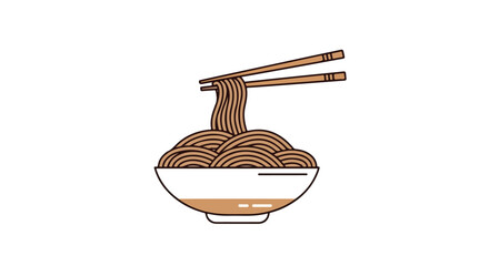 Minimalist Illustration of a Bowl of Noodles with Chopsticks in Simple Line Art Style Emphasizing Clean Design and Visual Clarity for Food and