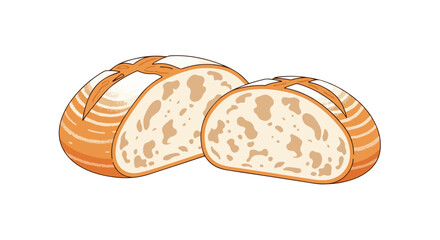 Illustration of a sliced loaf of bread showcasing soft interior and crust texture in a clean minimalist style for bakery menu designs or culinary