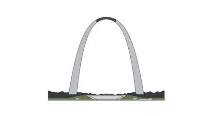 Minimalist Illustration of the iconic Gateway Arch in St. Louis featuring sleek lines and a simple color palette highlighting modern architectural
