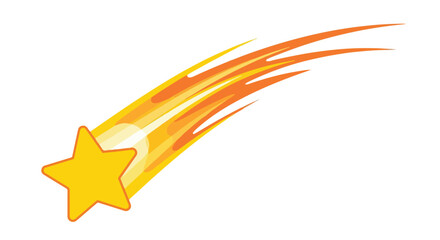 Stylized shooting star illustration on a clean white background showcases cosmic element of fiery trails and celestial brilliance