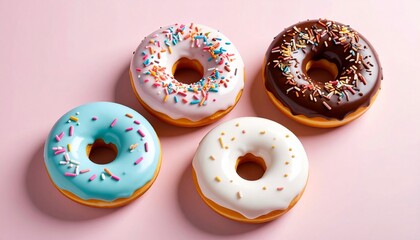 Fototapeta premium Delicious Donuts Isolated On Colorful Background