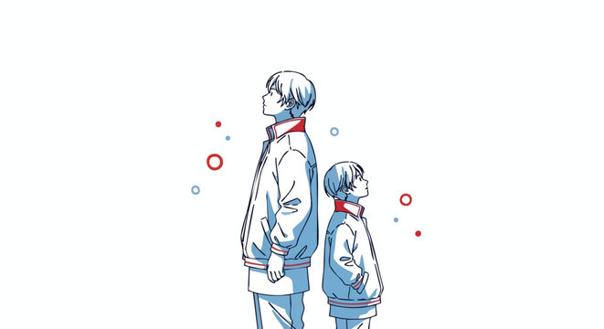 Whimsical Anime Style Illustration of Two Figures Gazing Upward