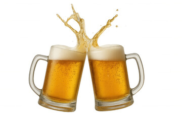 Beer splashing from two clinking mugs on a transparent background, capturing the essence of celebration and festive gatherings with friends