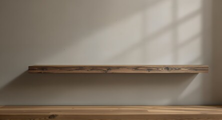 Floating Wooden Shelf Against Neutral Wall, Product Display Mockup, Minimalist Interior Design, Empty Shelf for Branding, Showcase