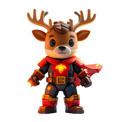 Superhero deer character with antlers in cartoon style transparent background