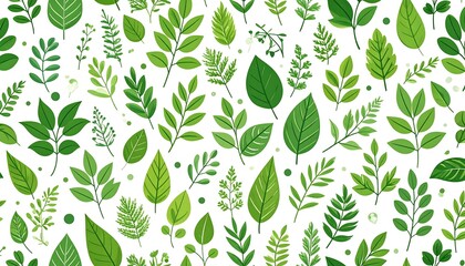 Green leaves pattern on white background