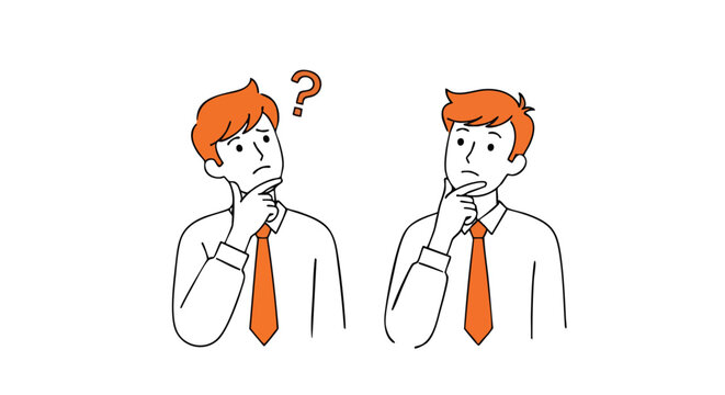 Confused businessmen pondering a difficult decision, seeking solutions and clarity in thought.