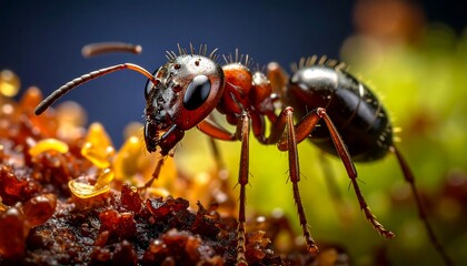 Close-up of an ant on a textured surface