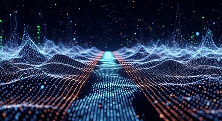 Abstract digital landscape with vibrant particles, representing data visualization and futuristic