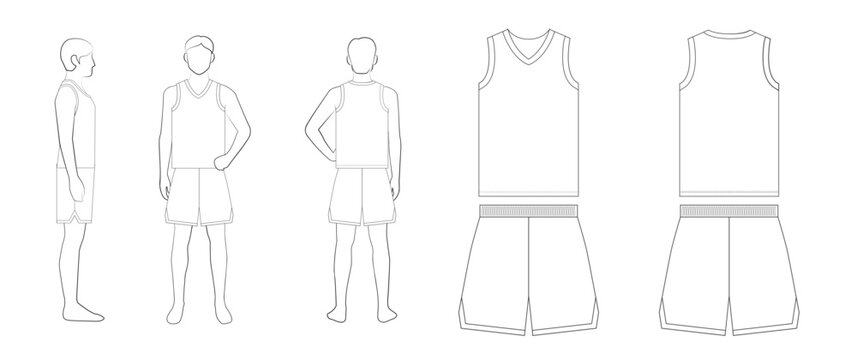 アパレルデザイン用テンプレートのベクター画像：男性用バスケットボールユニフォーム / Vector image of apparel design template: Men's basketball uniform