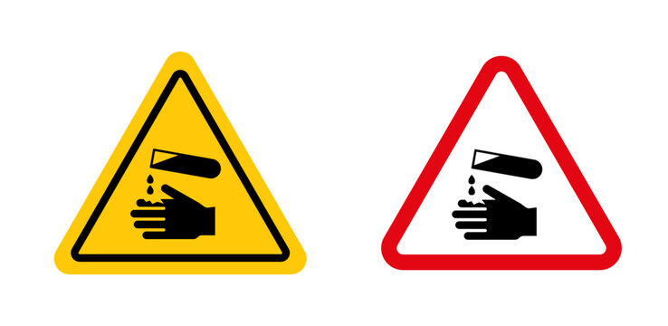 Corrosive acid safety signs vector graphics collection on white background