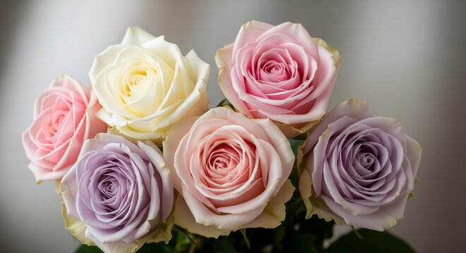 Pastel Roses Bouquet, Closeup Flower Photography, Romantic Floral Arrangement, Soft Colors, Wedding Flowers, Valentines Day Gift