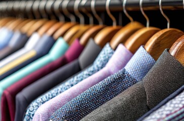 Neatly Arranged Men's Business Shirts in Multiple Colors, Clothing Store Merchandising and Lifestyle Concepts