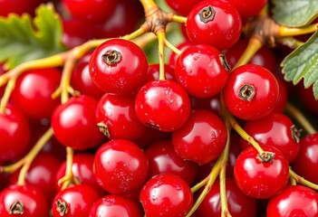 Close-up of vibrant red currant berries, glistening texture, natural background,  autumn,  natural light