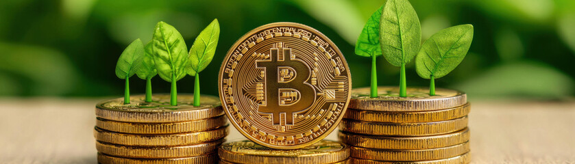 Cryptocurrency coin finance investment sustainability green energy eco friendly growth concept optimism