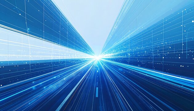 Digital tunnel, speed, data, light streaks, blue, white, grid, futuristic - Powered by Adobe