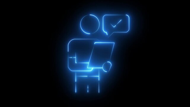 Approval line neon icon man for modern concepts, web and apps on white Glowing Neon Knowledge Base Icon, Symbol of Information, Learning.